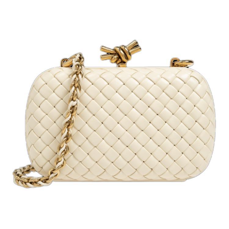 Bottega Veneta Bottega Veneta KNOT Lambskin Clutch Small Size Women's Cream White
