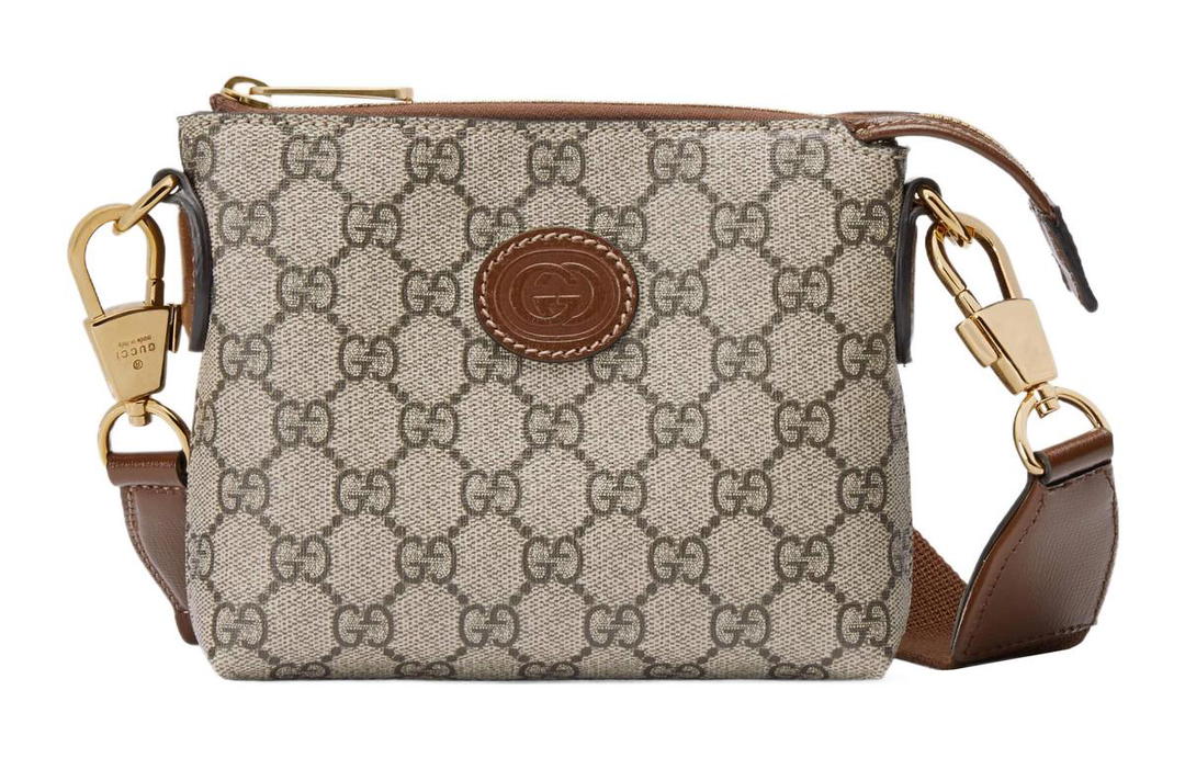 Gucci Gucci GG Canvas With Leather Trim Shoulder Bag Crossbody Bag Men's Beige/Brown