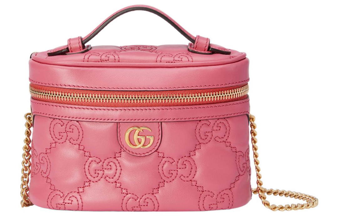 Gucci Gucci GG Matelassé Leather Controller Bag With Makeup Box Shoulder Bags Handbags Mini Women's Pink