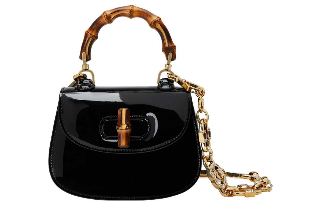 Gucci Gucci Bamboo 1947 Patent Leather Shoulder Bag Crossbody Bag Handbag Mini Women's Black