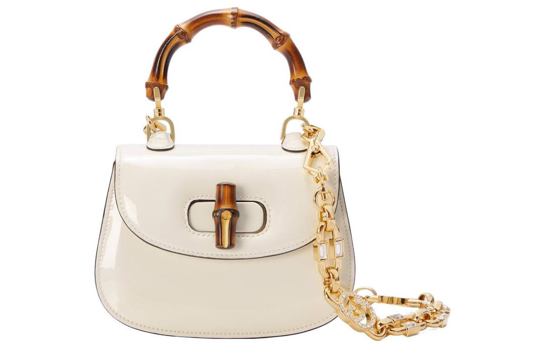 Gucci Gucci Bamboo 1947 Patent Leather Shoulder Bag Crossbody Bag Handbag Mini Women's White