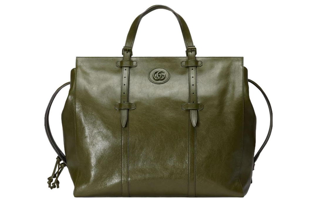 Gucci Gucci Leather Tote Bag Shopping Bag Handbag Large Size Men's Forest Green