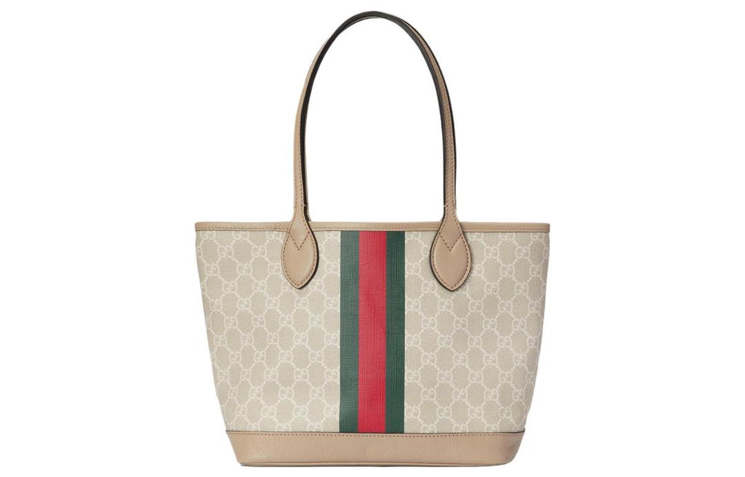 Gucci Gucci Ophidia Canvas With Leather Trim Tote Bag Shopping Bag Shoulder Bag Handbag Small Size Women's Beige/White