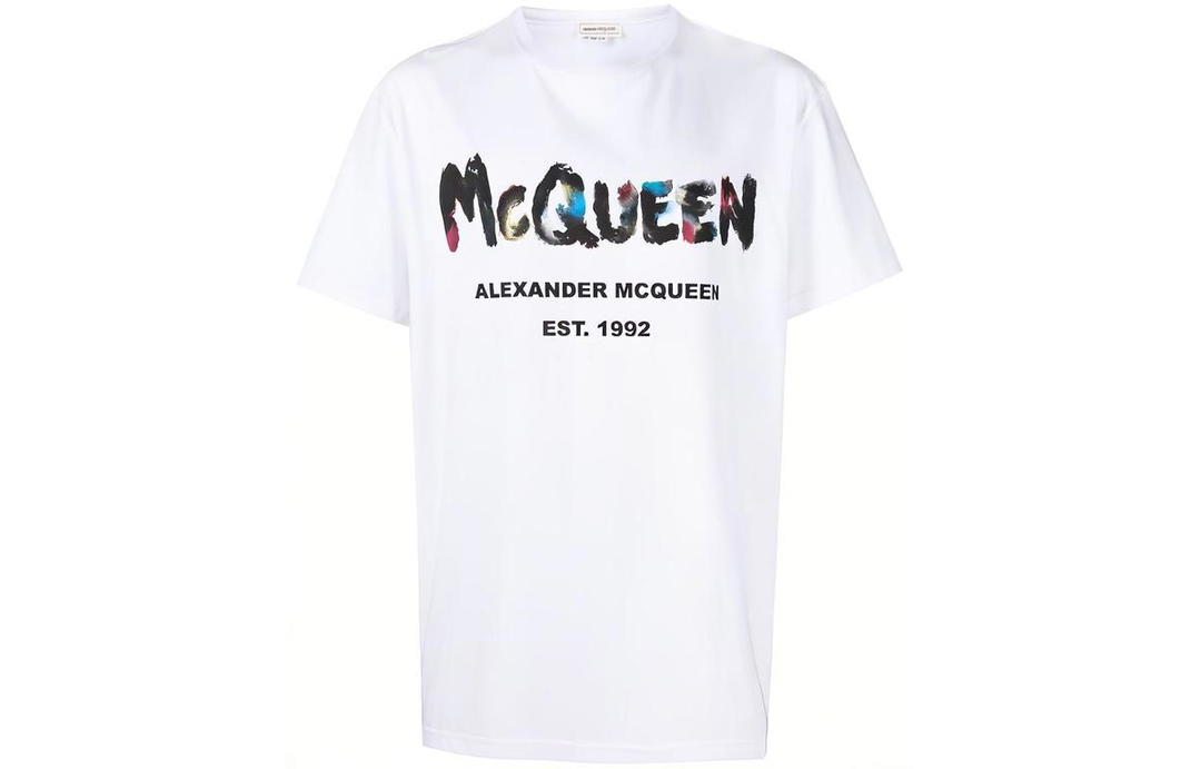 Alexander McQueen Alexander McQueen Watercolour Graffiti Logo Printed Crewneck T Shirt
