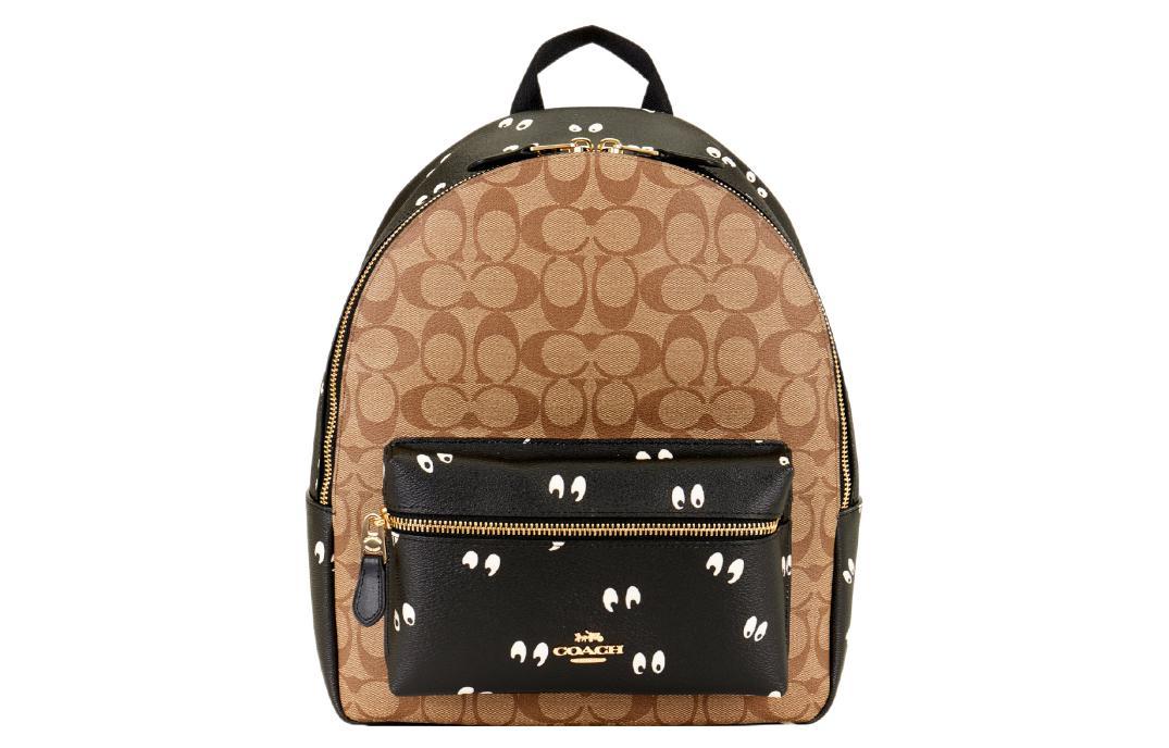 Coach Coach Disney Charlie 27 Disney Snow White Pattern Collaboration Coated Canvas Backpack Large Size Women's Khaki