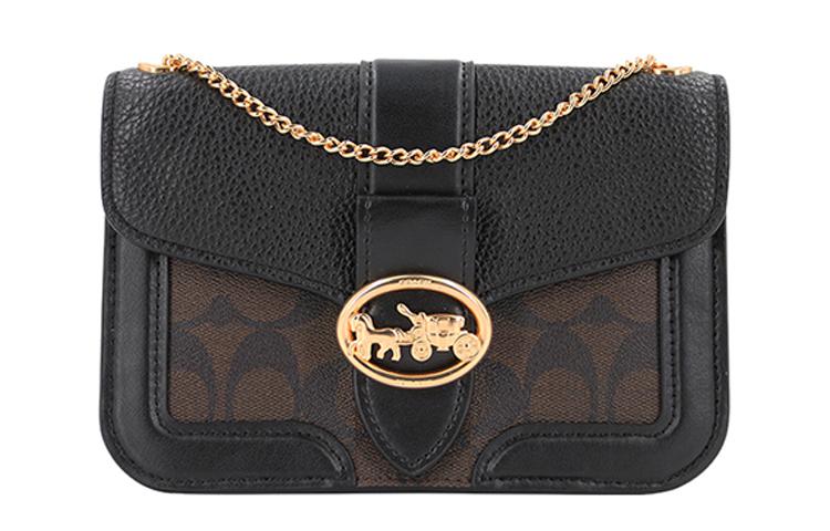 Coach Coach Georgie Leather Small Square Bag Jiusheng Shoulder Bag Small Size Women's Dark Brown Monogram
