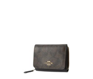 Buy Coach Small Trifold Wallet In Signature Canvas Brown Black at Sasom – Authentic and Ready to Ship