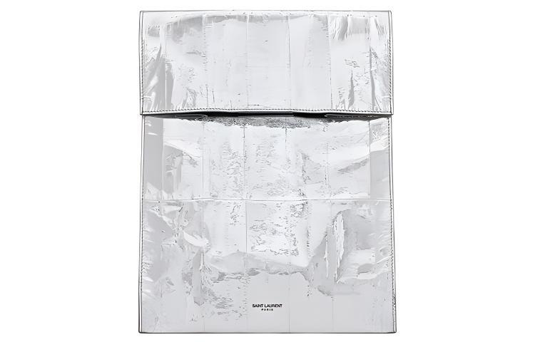 Saint Laurent Saint Laurent Eel Skin Paper Bag Clutch Women's Silver