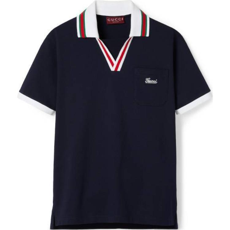 Gucci Gucci Cotton Piquet Polo Shirt Polo Shirt Men's Dark Blue
