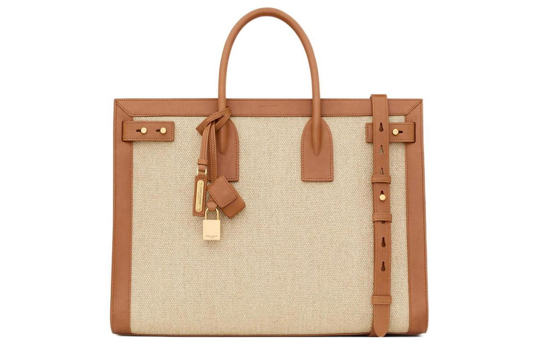 Saint Laurent Saint Laurent Linen With Leather Shoulder Bag Crossbody Bag Handbag Large Size Women's Beige/Brown