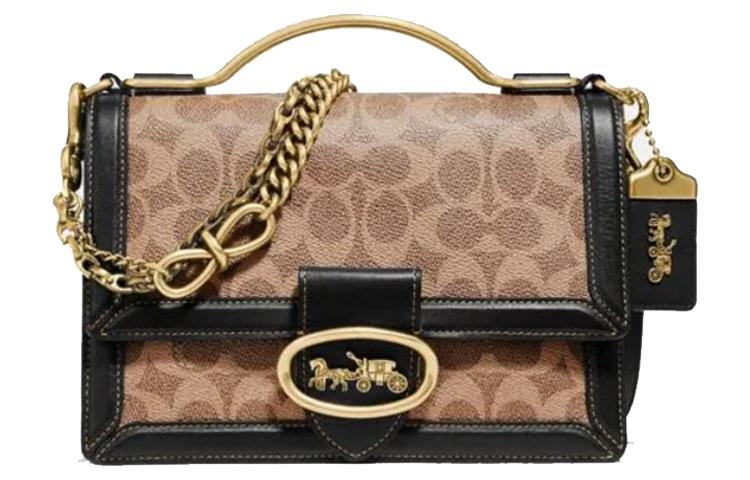 Coach Coach Riley Leather Trunk Bag, Handbag, Shoulder Bag, Crossbody Bag Medium Size Women's Black & Brown