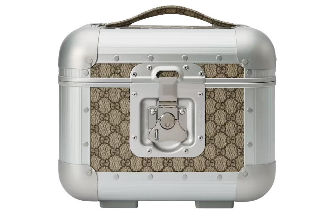 Gucci Gucci Aluminum With Canvas Makeup Bag Women's Silver