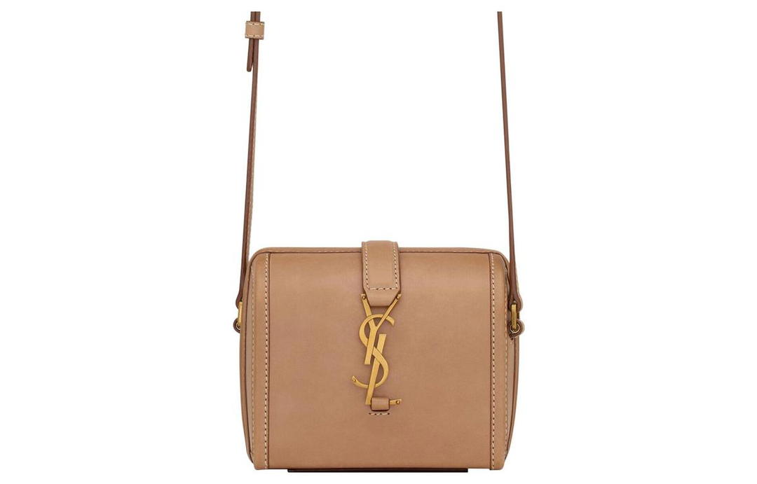 Saint Laurent Saint Laurent Calfskin Box-Shaped Bag Shoulder Bag Crossbody Bag Mini Women's Brown Gold