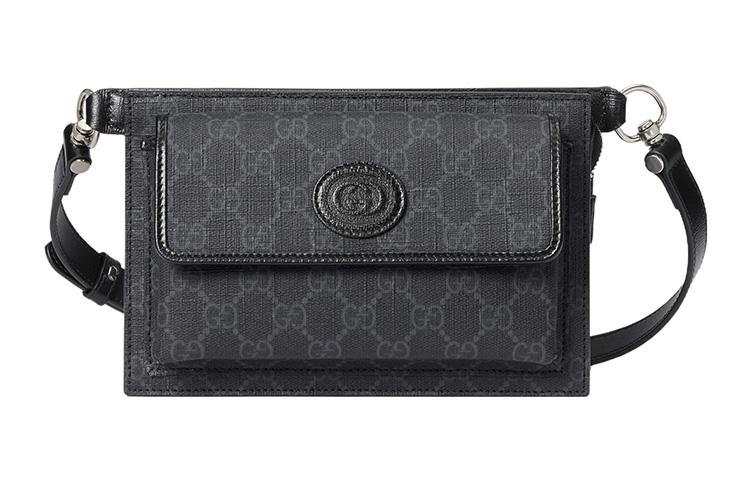 Gucci Gucci Canvas With Leather Sling Bags One Shoulder Crossbody Fanny Pack Regular Men's Black