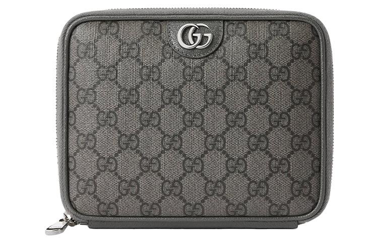 Gucci Gucci Ophidia Leather Paneled Canvas Cable Storage Bag Unisex Gray