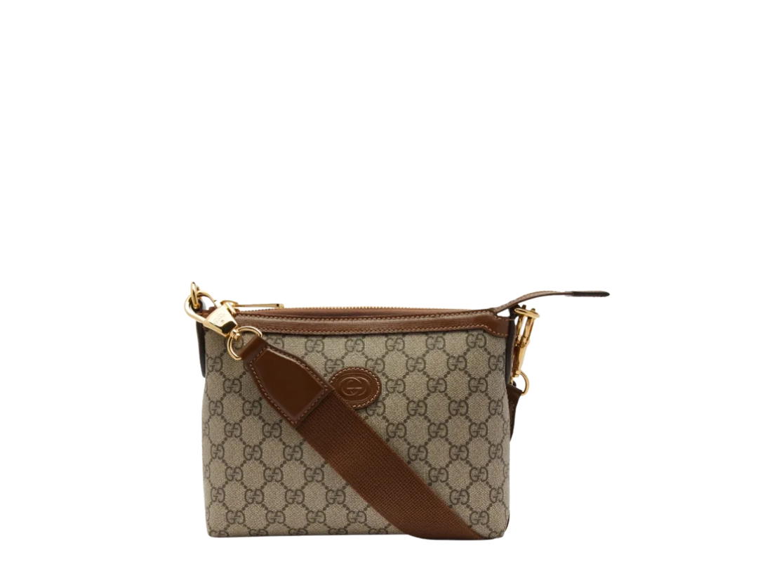 Gucci Gucci GG Supreme Monogram Cross Body Bag In Gold Hardware With Beige