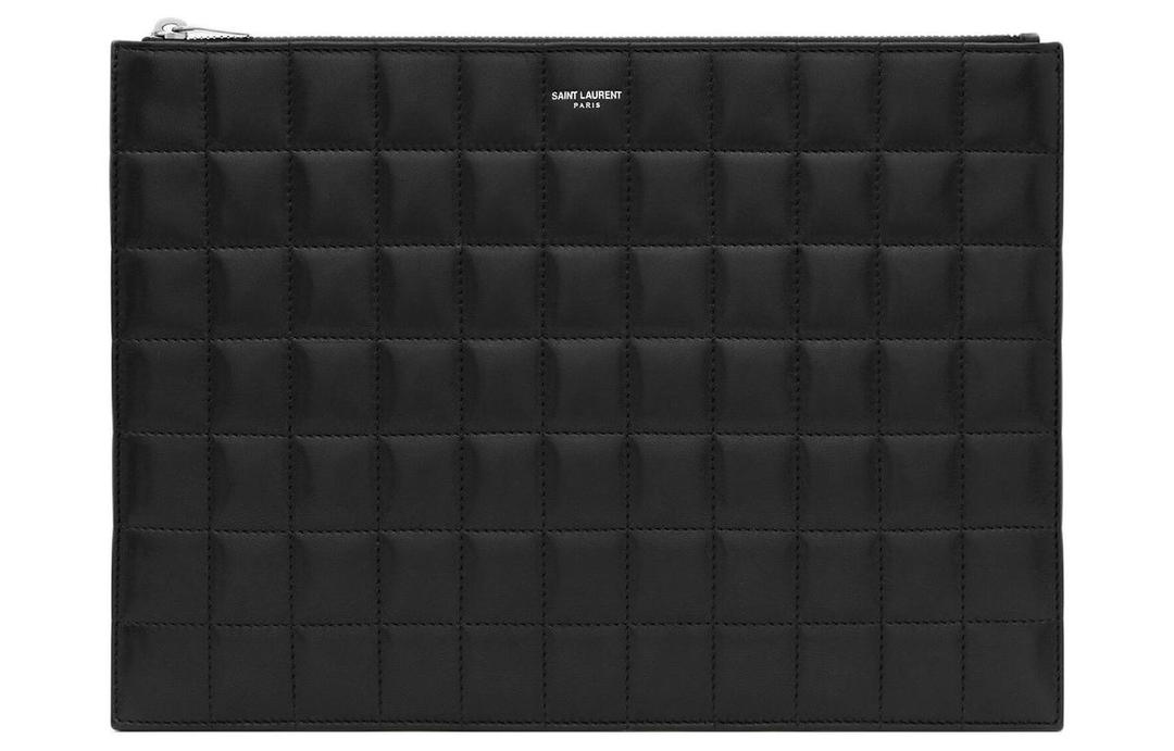 Saint Laurent Saint Laurent PARIS Grained Leather Clutch Men's Black