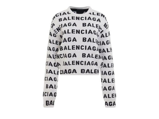 Balenciaga Balenciaga Allover Logo Horizontal Cropped Sweater White - view 1