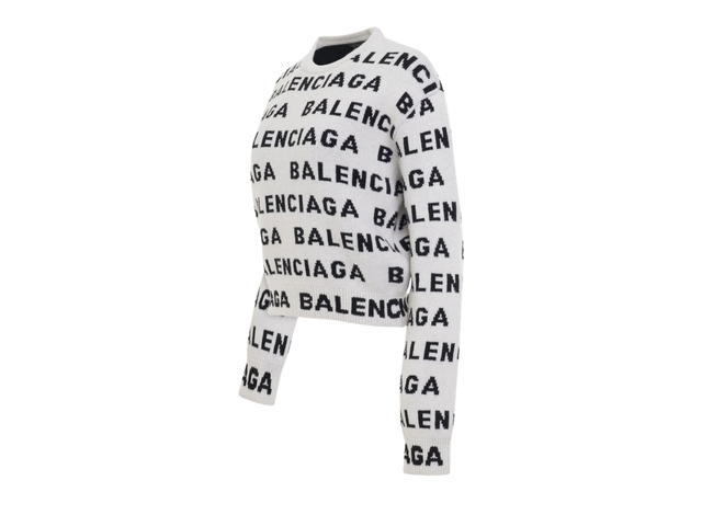 Balenciaga Balenciaga Allover Logo Horizontal Cropped Sweater White - view 3