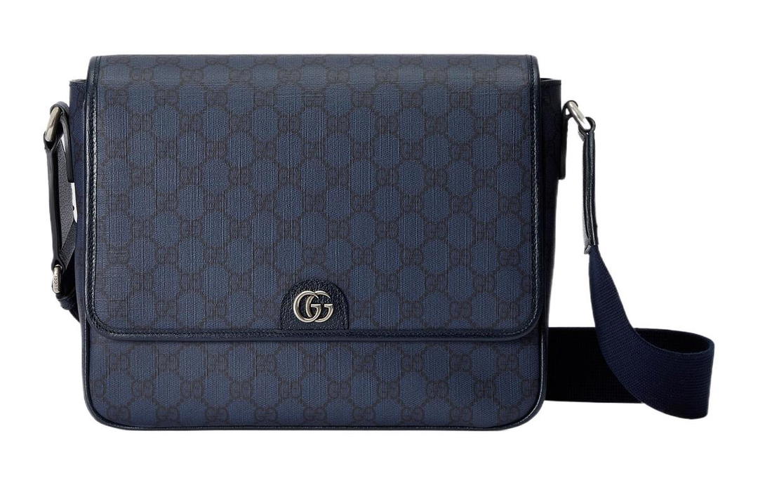 Gucci Gucci Ophidia Canvas With Leather Canvas Bag, Messenger Bag, Shoulder Bag, Crossbody Bag Medium Size Men's Blue/Black