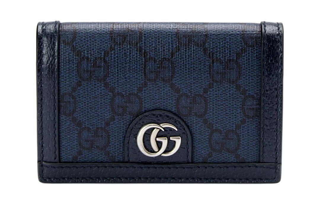 Gucci Gucci Ophidia Supreme Canvas With Leather Money Clip Card Holder Men's Blue & Dark Blue