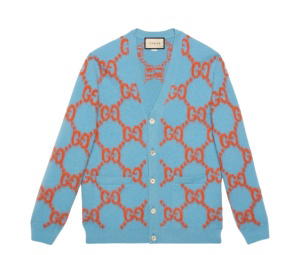 Buy Gucci Wool Cardigan with GG Intarsia Light Blue Orange at Sasom – Authentic and Ready to Ship