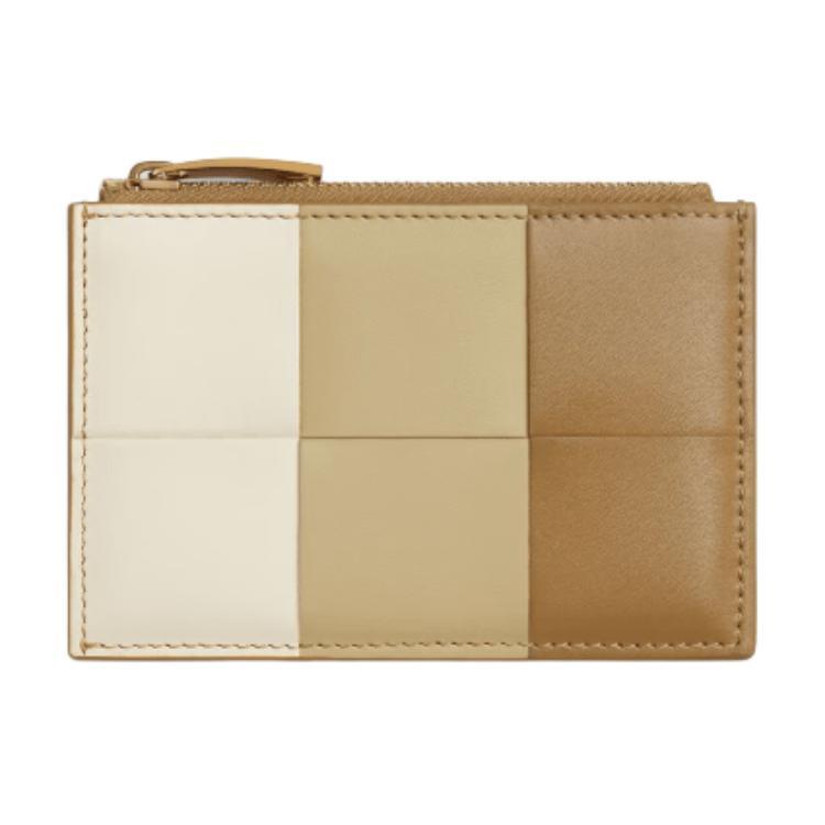 Bottega Veneta Bottega Veneta Calfskin Card Holder Women's Dark Color Nut Candy With Light Cream Candy And Sea Salt