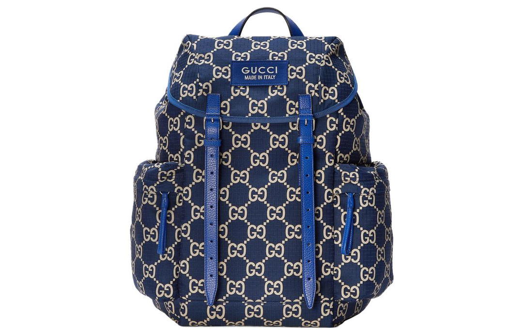 Gucci Gucci Recycled Polyester Bonded Satin Binding Backpack Large Size Men's Dark Blue & Beige