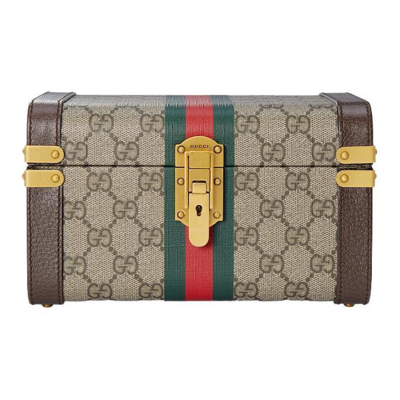 Gucci Gucci Canvas With Leather Makeup Bag Medium Size Unisex Beige & Ebony