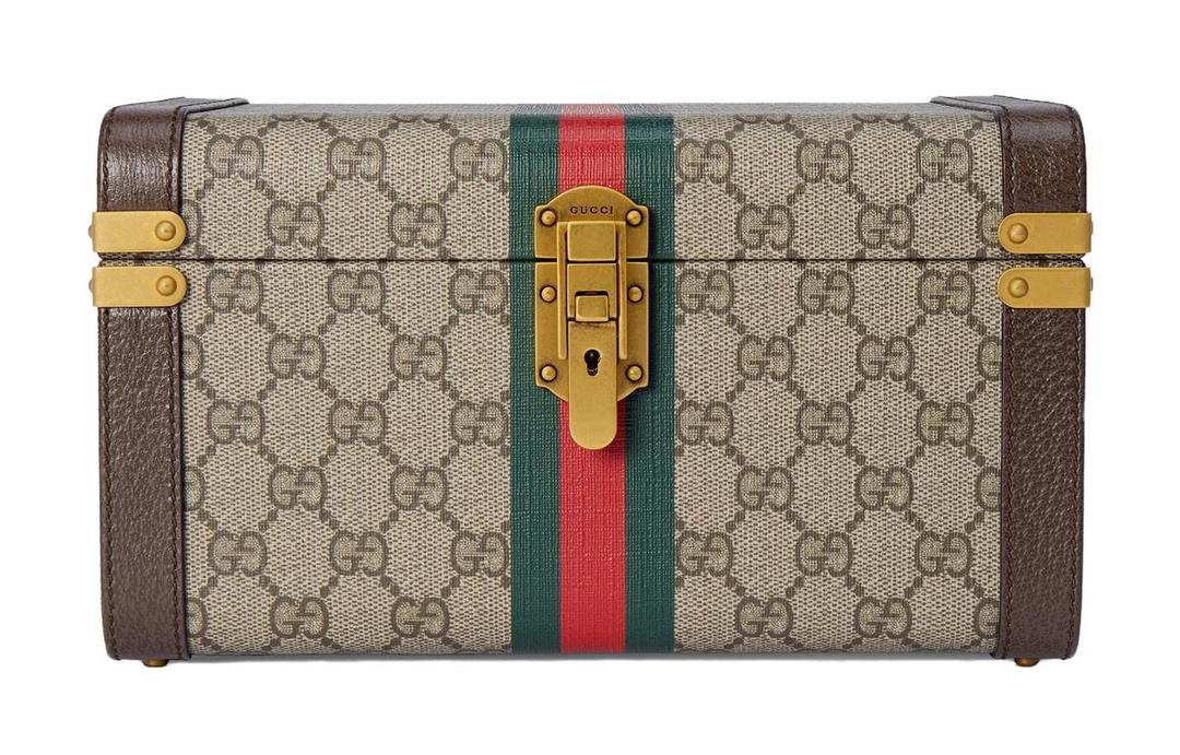 Gucci Gucci Canvas With Leather Binding Makeup Bag Makeup Case Large Size Unisex Beige & Ebony