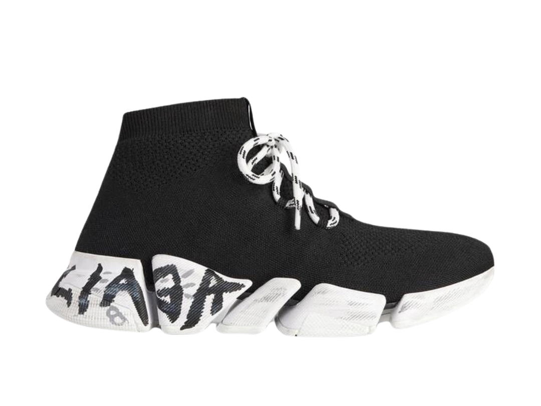 Balenciaga Balenciaga Speed ​​2.0 Lace-Up Graffiti Recycled Knit Sneakers Black (W)