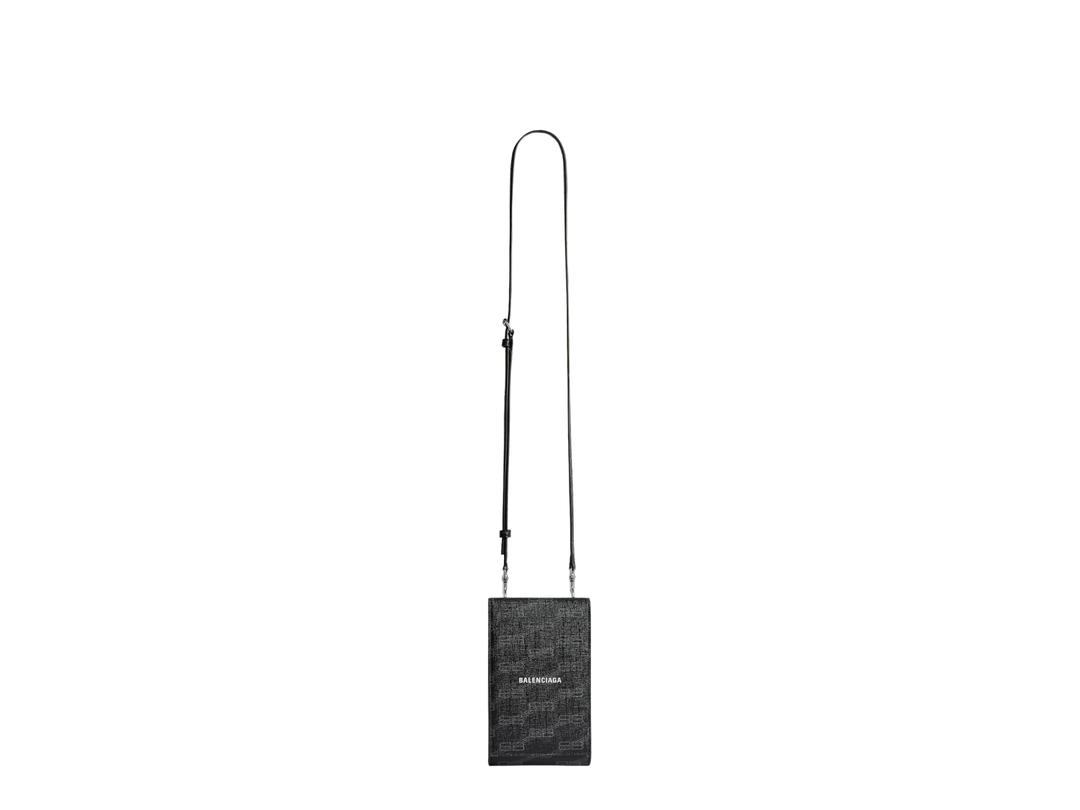 Balenciaga Balenciaga Signature Phone Holder With Strap Bb Monogram Coated Canvas In Black