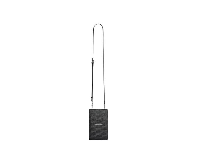 Balenciaga Balenciaga Signature Phone Holder With Strap Bb Monogram Coated Canvas In Black - view 1