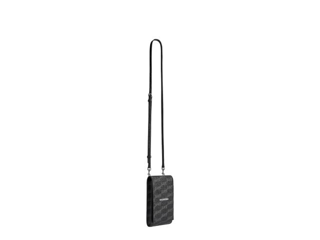 Balenciaga Balenciaga Signature Phone Holder With Strap Bb Monogram Coated Canvas In Black - view 2