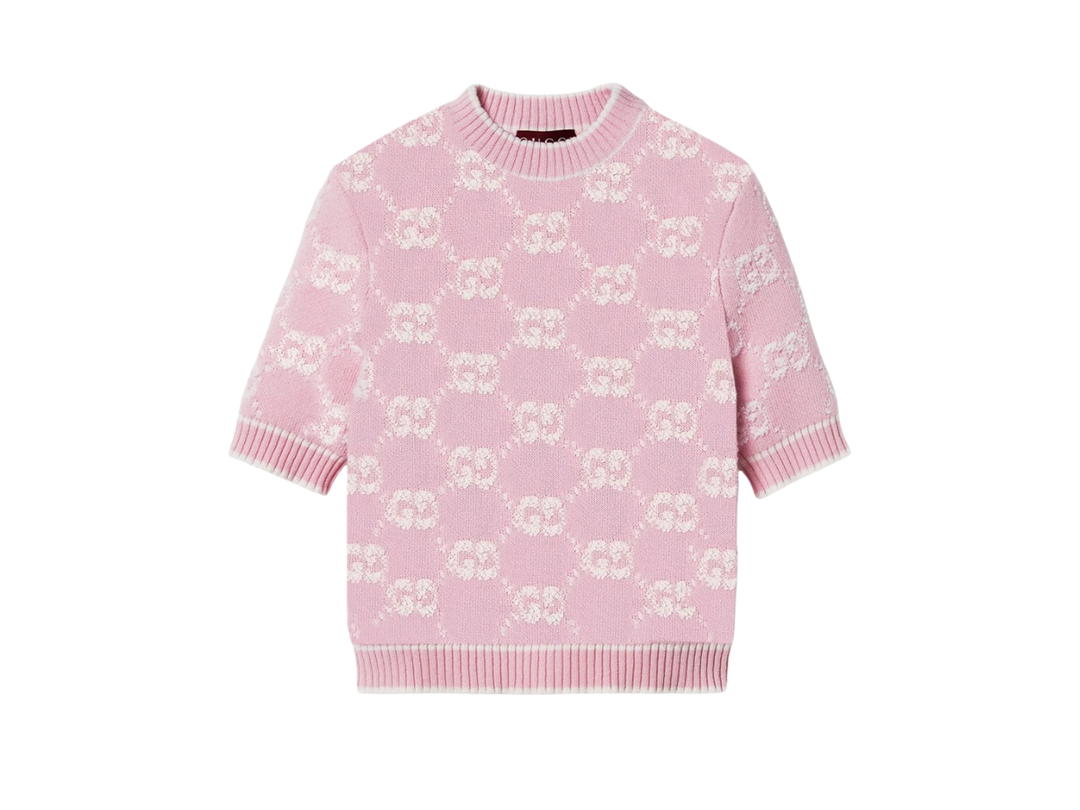 Gucci Gucci GG Supreme Wool Bouclé Top Light Pink White
