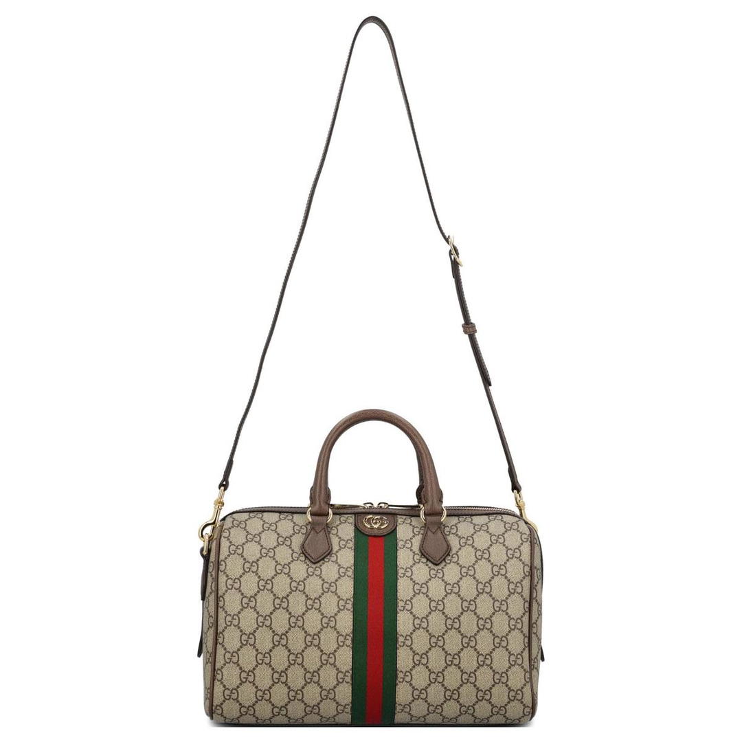 Gucci Gucci Ophidia Canvas With Leather Binding One Shoulder Crossbody Canvas Bag Handbag Medium Size Women's Brown