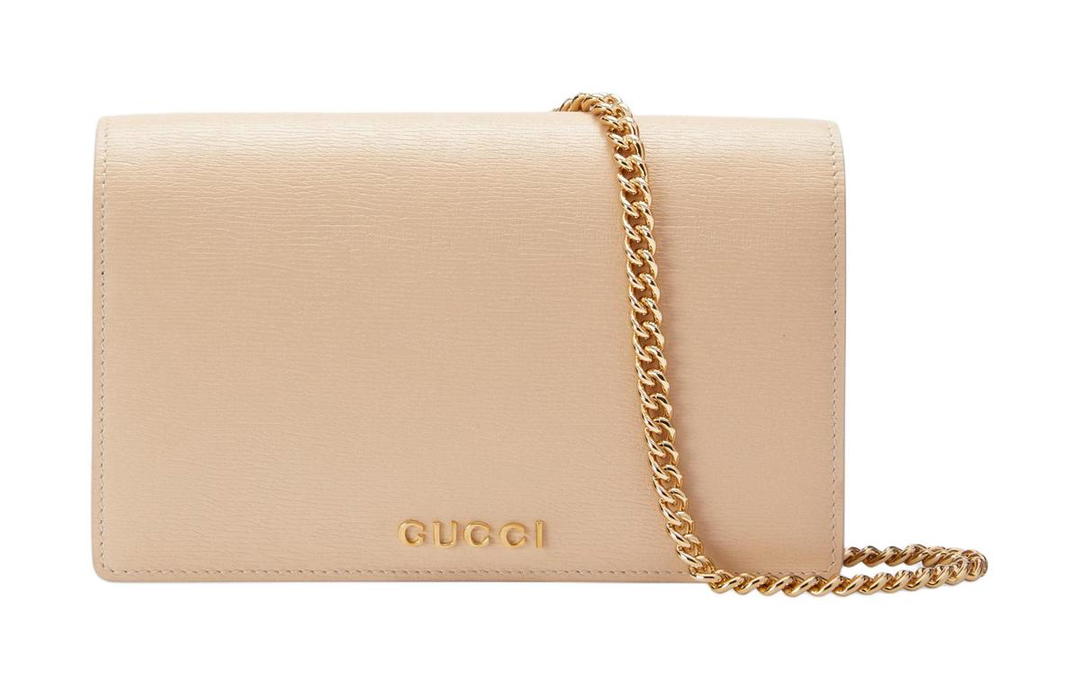 Gucci Gucci Leather One Shoulder Crossbody Chain Bag Wallet Women's Light Beige