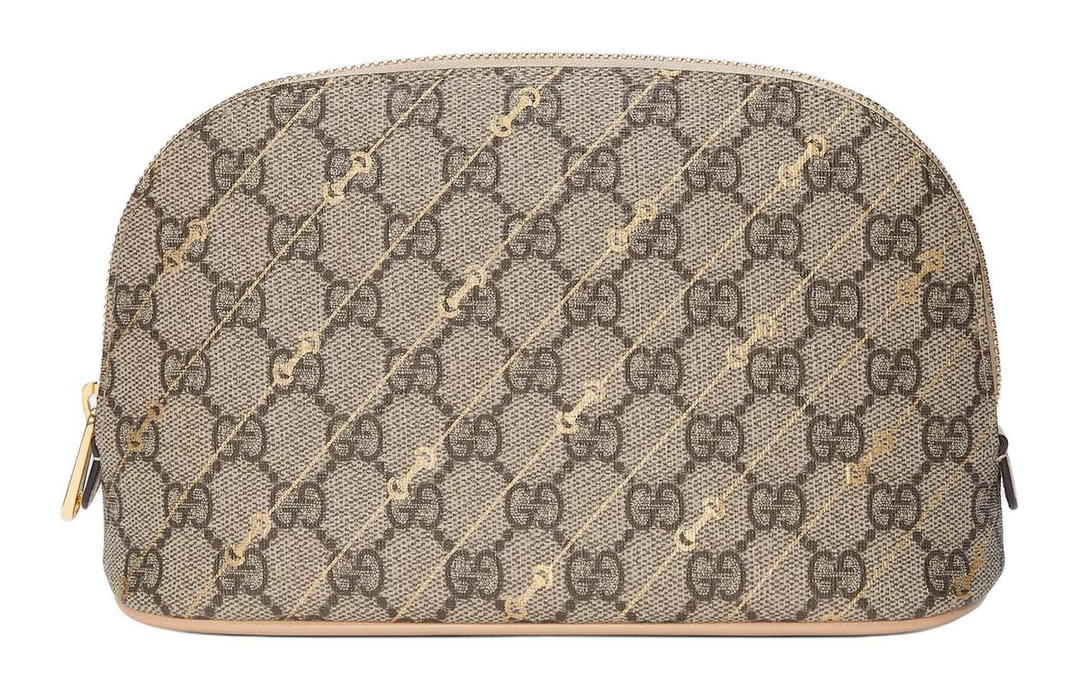 Gucci Gucci Canvas With Leather Makeup Bag Women's Beige & Ebony