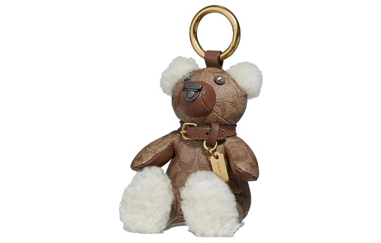 Coach Coach Bag Charm Leather Plush Bear Pendant Bag Accessory Unisex Brown