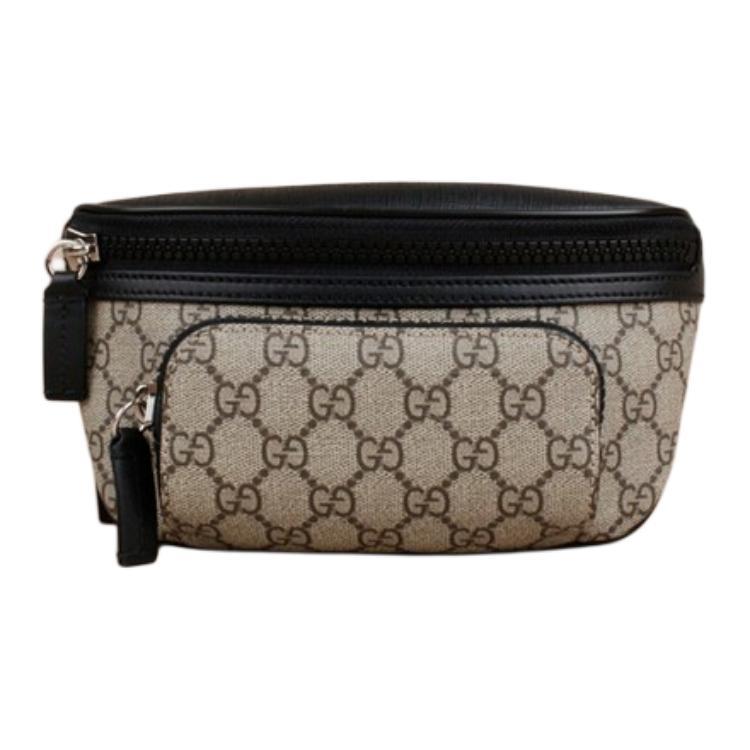 Gucci Gucci Cow Leather Fanny Pack Small Size Women's Beige & Black
