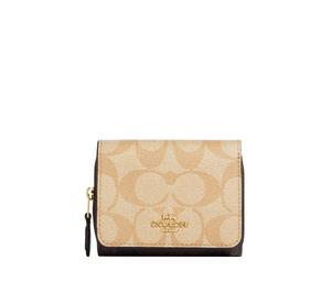 Buy Coach Trifold Wallet Coated Canvas With Smooth Leather Detail Card Holder Wallet Small Size Women's Light Khaki & Brown at Sasom – Authentic and Ready to Ship