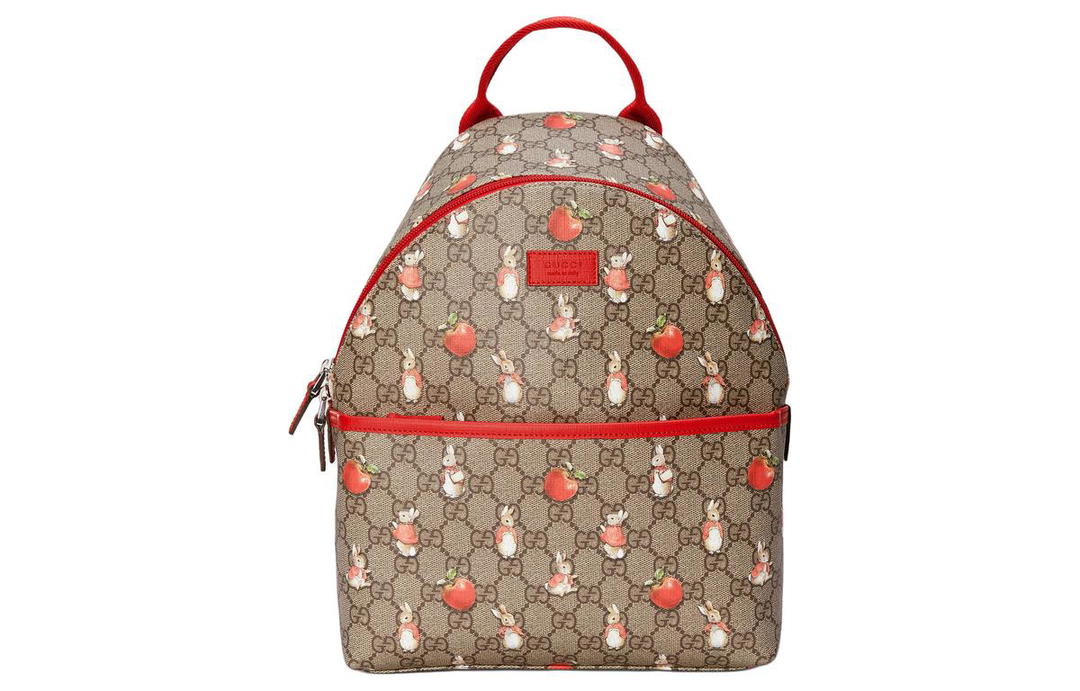 Gucci Gucci Peter Rabbit™ Collaboration Canvas With Leather Backpack Kids' Ebony & Green & Red