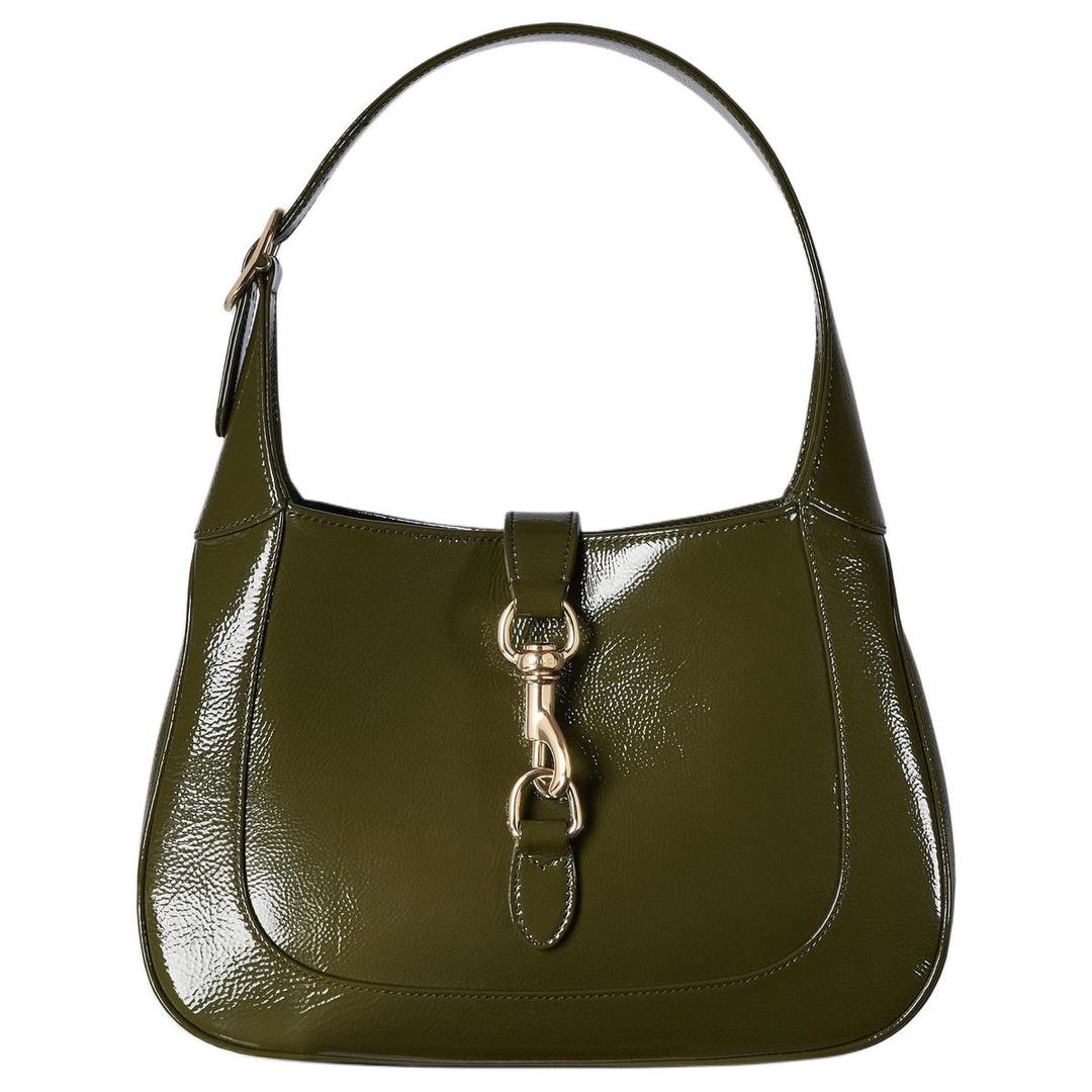 Gucci Gucci Jackie 1961 Patent Leather Handbag Shoulder Bag Small Size Women's Forest Green