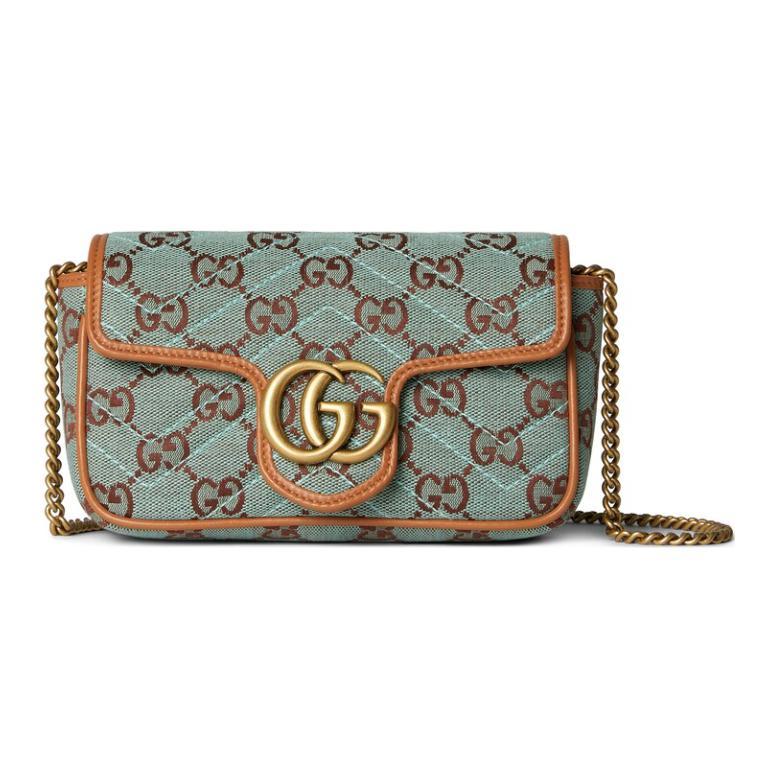 Gucci Gucci Canvas With Leather Binding Crossbody Bag, Shoulder Bag Women's Light Blue & Brown