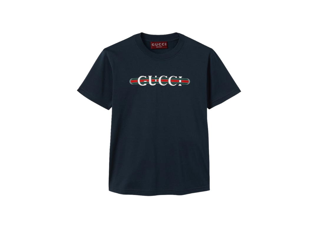 Gucci Gucci Printed Cotton Jersey T-shirt Navy