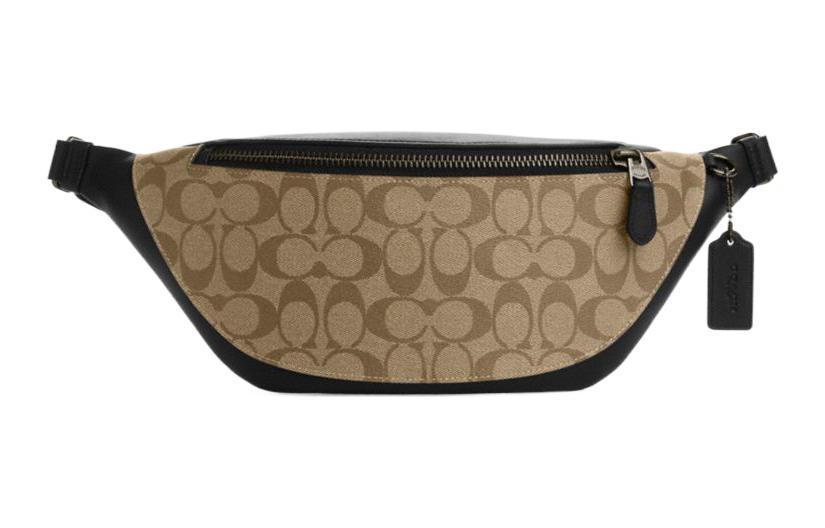 Coach Coach Warren Multicolor Leather One Shoulder Crossbody Fanny Pack Small Size Men's Khaki & Black