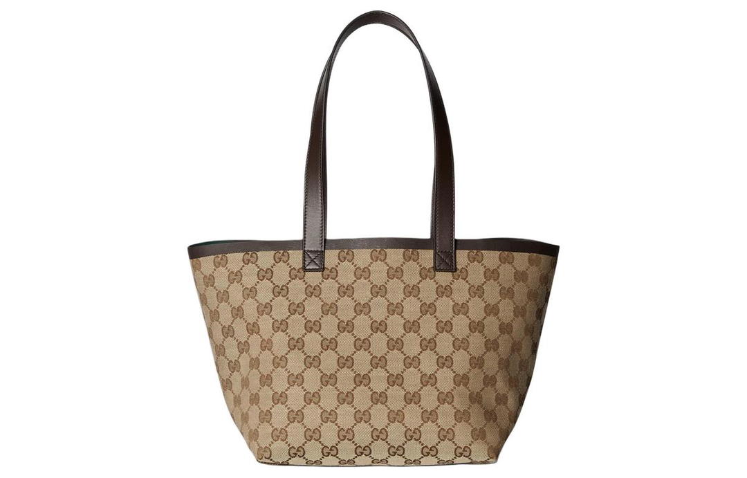 Gucci Gucci Canvas With Leather Trim Canvas Bag Tote Bag Shopping Bag Handbag Small Size Women's Beige & Ebony