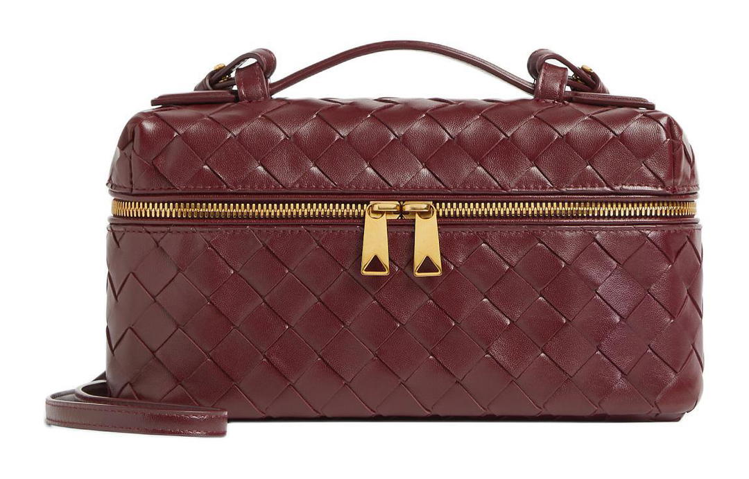 Bottega Veneta Bottega Veneta Calfskin One Shoulder Crossbody Makeup Bag Mini Women's Burgundy