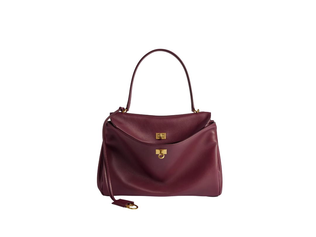 Balenciaga Balenciaga Rodeo Medium Handbag In Dark Burgundy Smooth Calfskin Aged-Gold Hardware