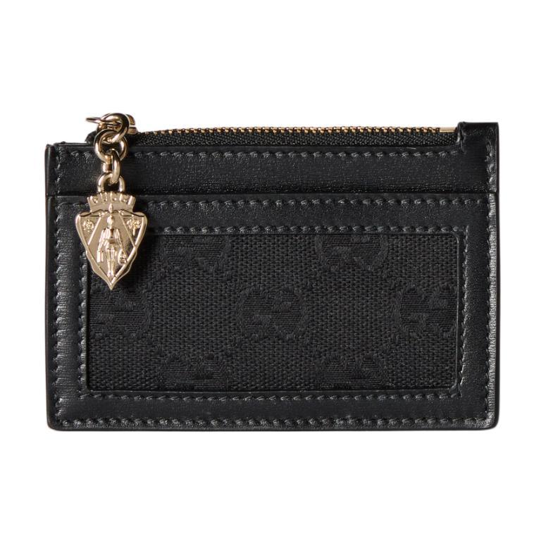 Gucci Gucci Canvas With Leather Trim Card Holder Regular Women's Black